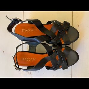 Staccato Black Wedge Sandals